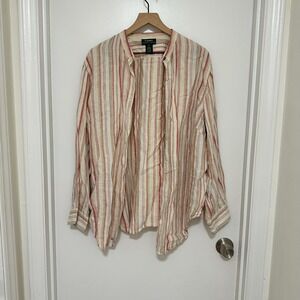 LAUREN RALPH LAUREN | Women's 100% Linen Striped Button Down Shirt, Size 2X